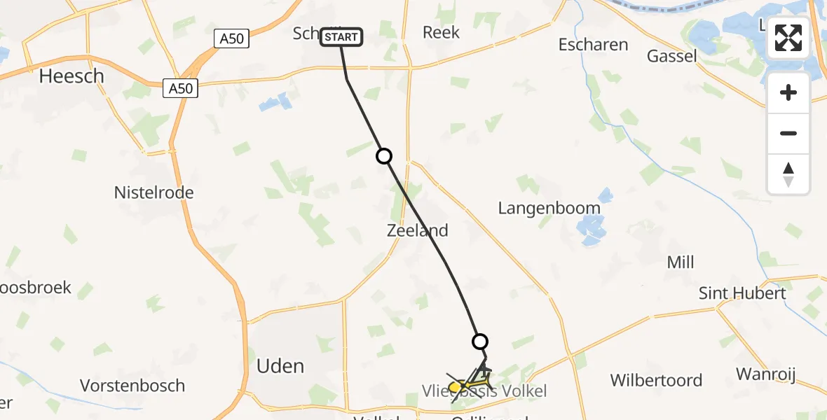 Routekaart van de vlucht: Lifeliner 3 naar Vliegbasis Volkel, Hermanusweg