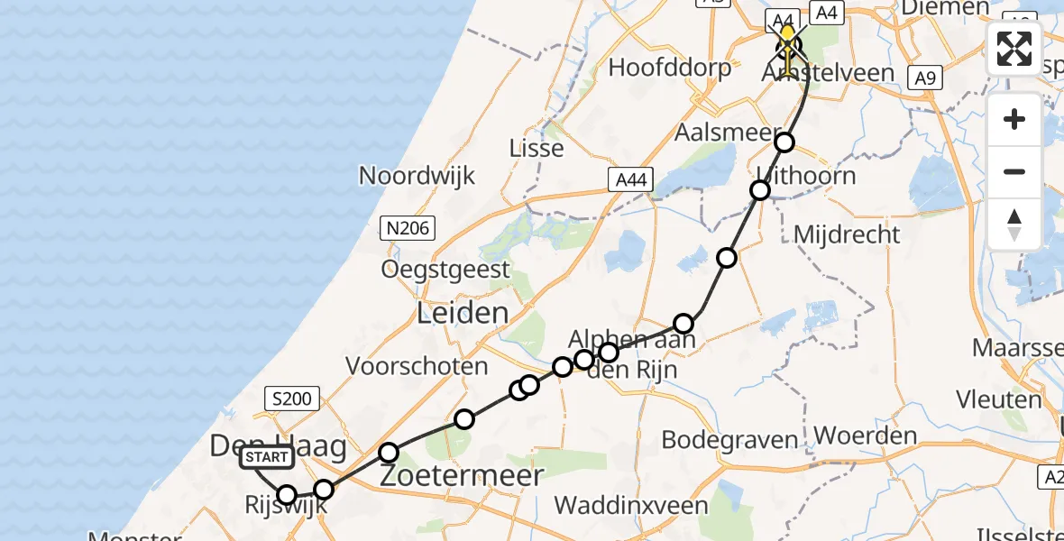 Routekaart van de vlucht: Politieheli naar Schiphol, Oranjerivierstraat