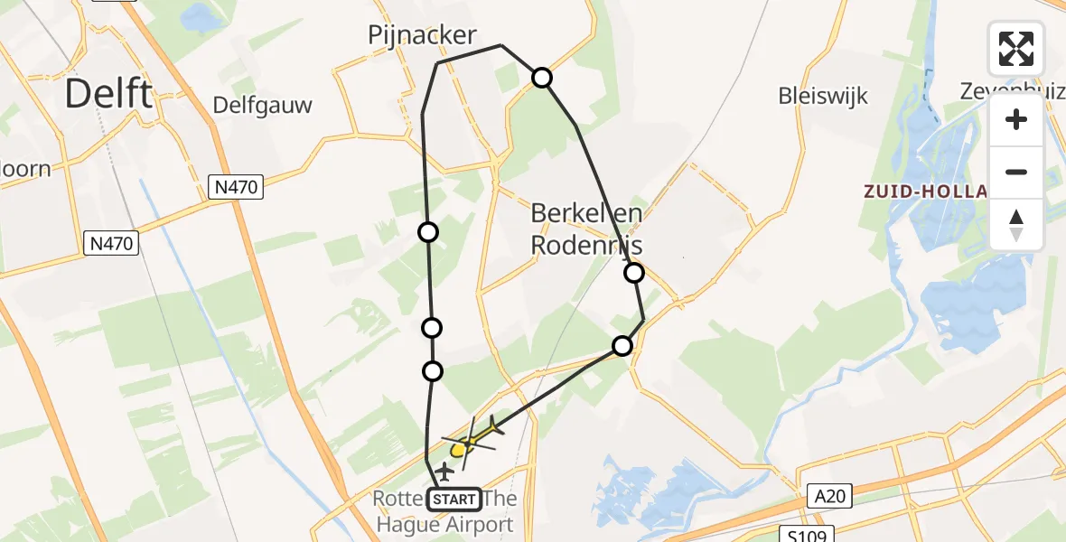 Routekaart van de vlucht: Lifeliner 2 naar Rotterdam The Hague Airport, A16 Rotterdam