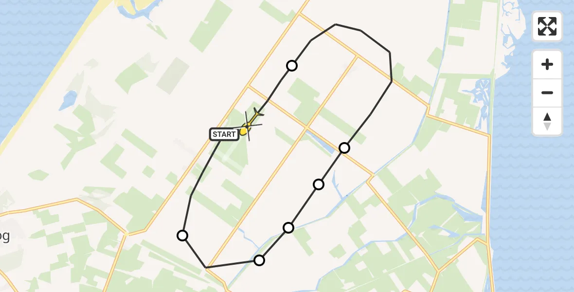 Routekaart van de vlucht: Politiehelikopter naar Texel International Airport, Postweg