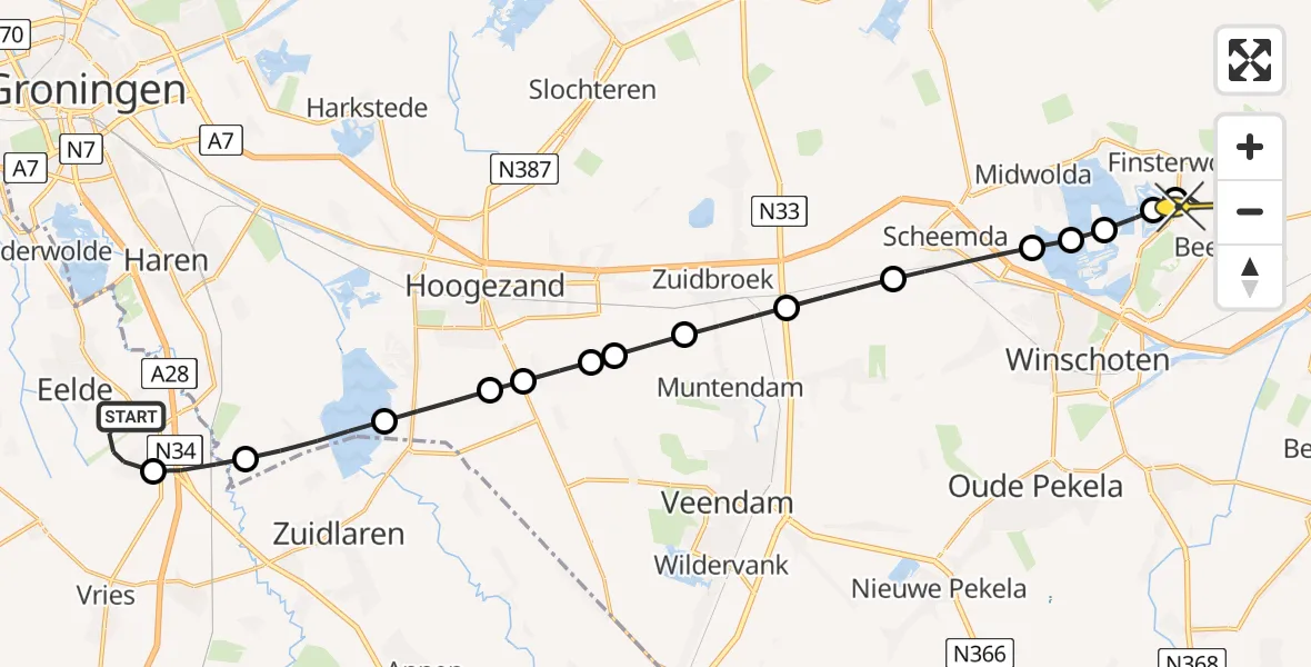 Routekaart van de vlucht: Lifeliner 4 naar Finsterwolde, Moespot