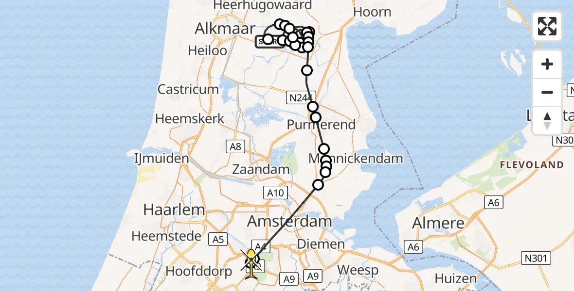 Routekaart van de vlucht: Politieheli naar Schiphol, Lange Molenweg