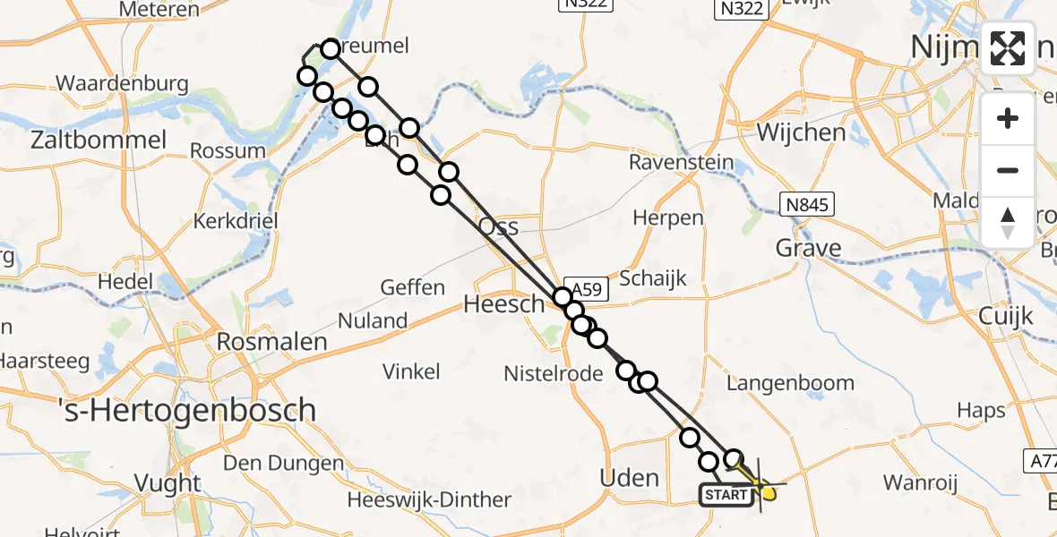 Routekaart van de vlucht: Lifeliner 3 naar Vliegbasis Volkel, Zeelandsedijk