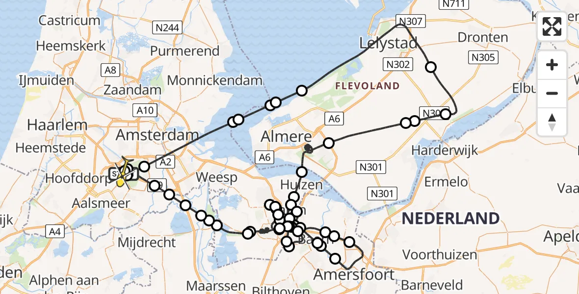 Routekaart van de vlucht: Politieheli naar Schiphol, Schipholdijk