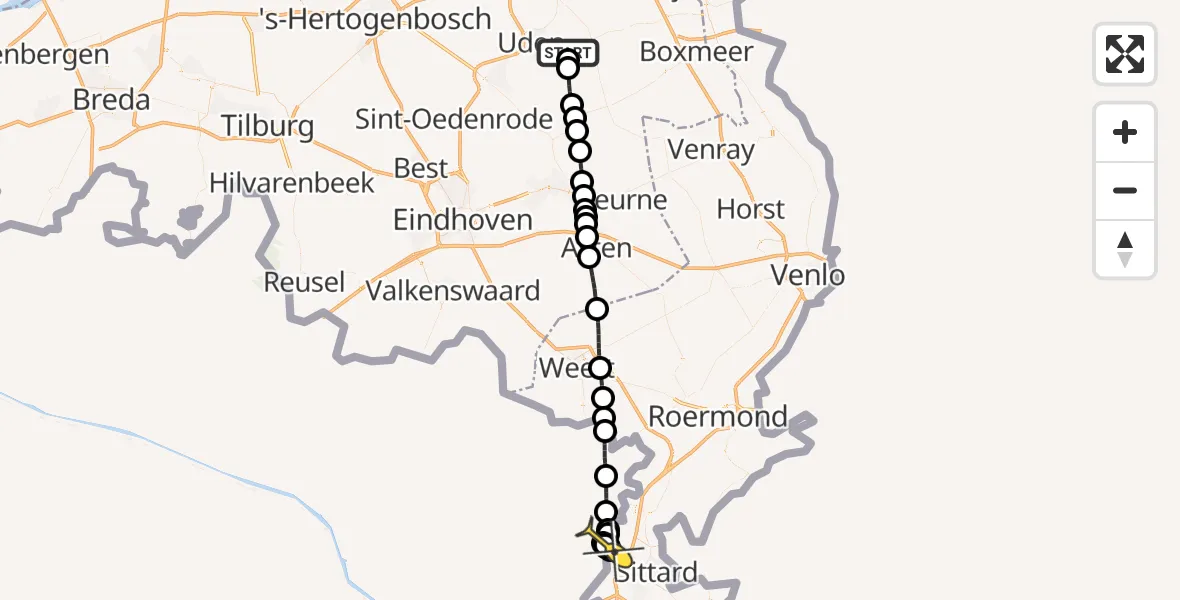 Routekaart van de vlucht: Lifeliner 3 naar Grevenbicht, Oosterheidestraat