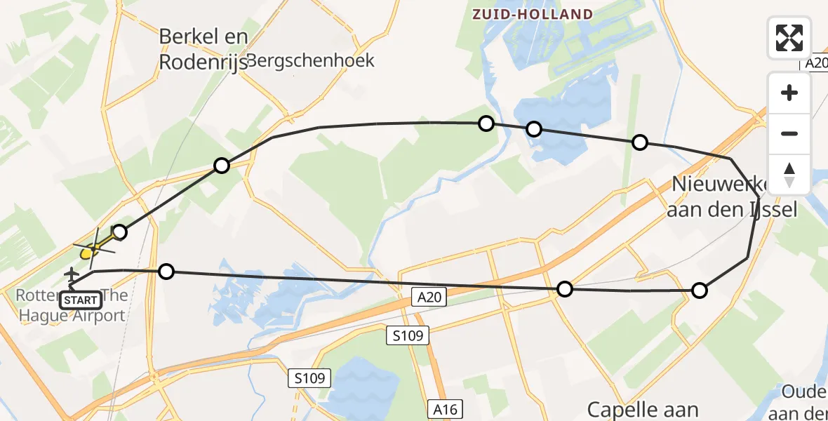 Routekaart van de vlucht: Lifeliner 2 naar Rotterdam The Hague Airport, Bovendijk