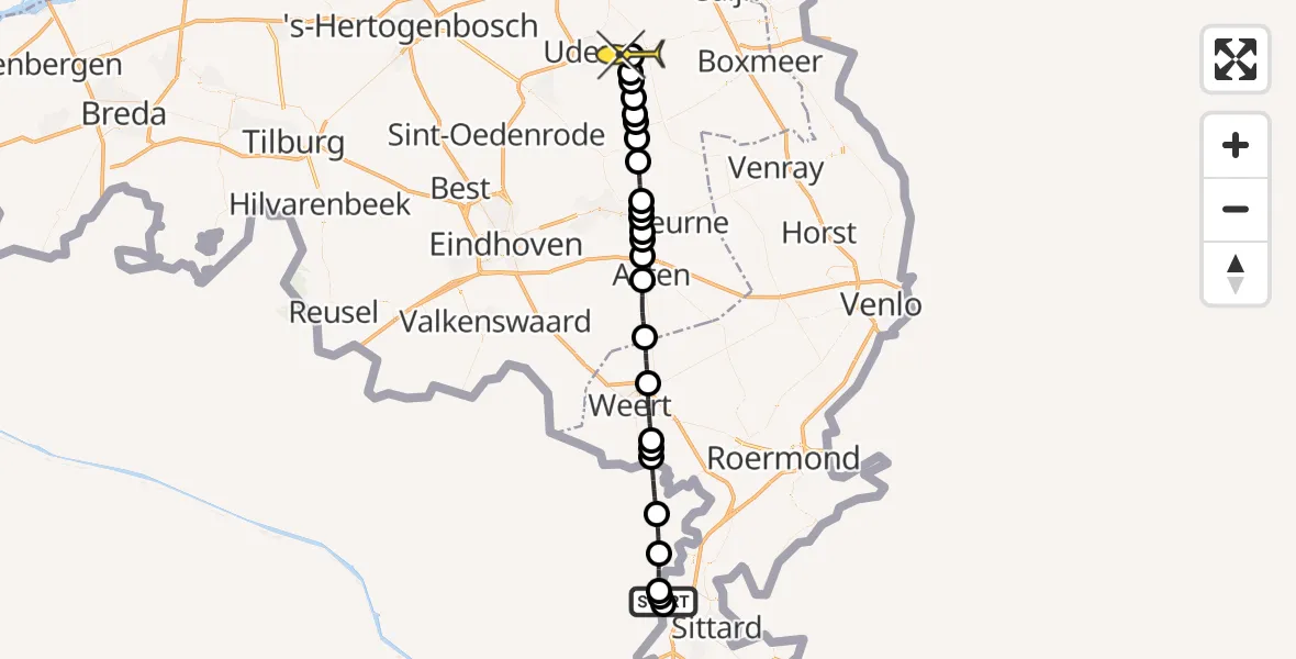 Routekaart van de vlucht: Lifeliner 3 naar Vliegbasis Volkel, Dijk Obbicht