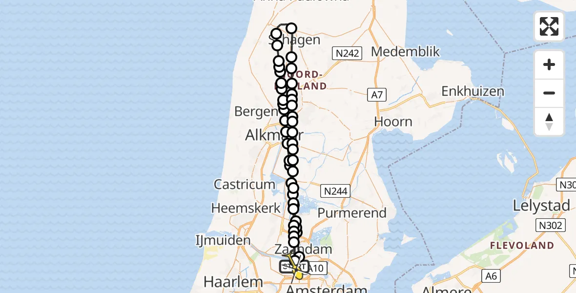 Routekaart van de vlucht: Lifeliner 1 naar Amsterdam Heliport, Lipariweg