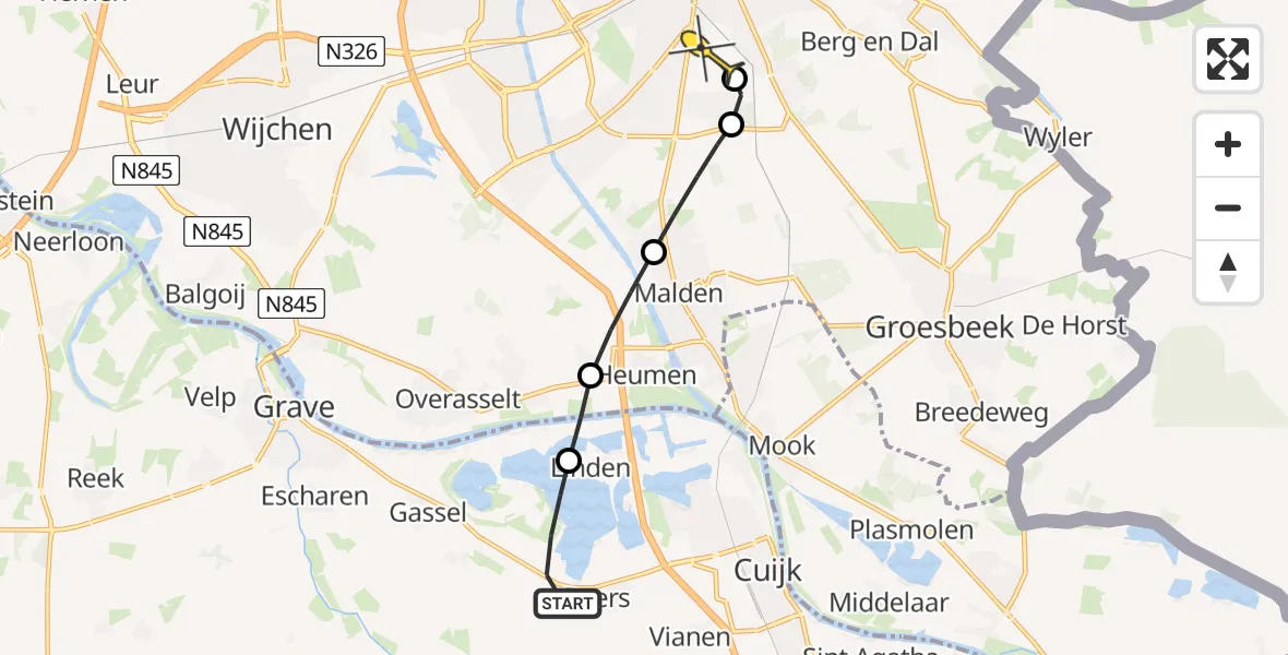 Routekaart van de vlucht: Lifeliner 3 naar Radboud Universitair Medisch Centrum, Wielweg