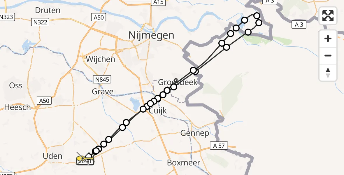 Routekaart van de vlucht: Lifeliner 3 naar Vliegbasis Volkel, Zeelandsedijk