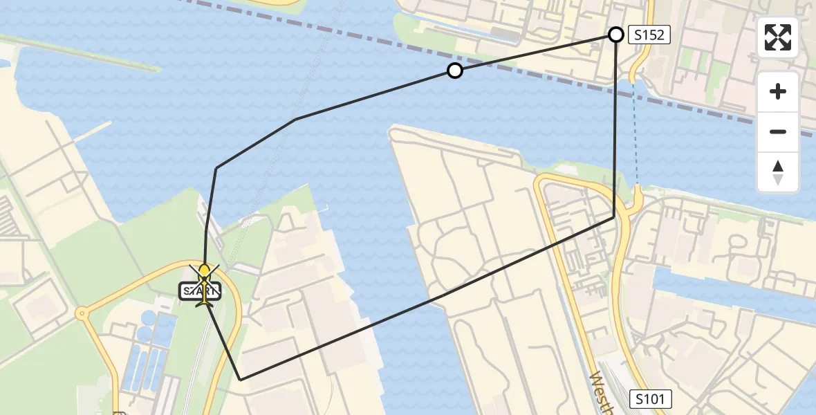 Routekaart van de vlucht: Lifeliner 1 naar Amsterdam Heliport, Westhavenweg