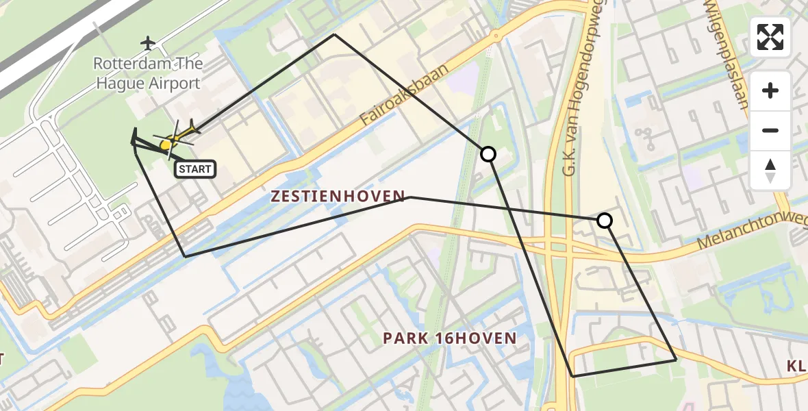 Routekaart van de vlucht: Lifeliner 2 naar Rotterdam The Hague Airport, Brandenburgbaan