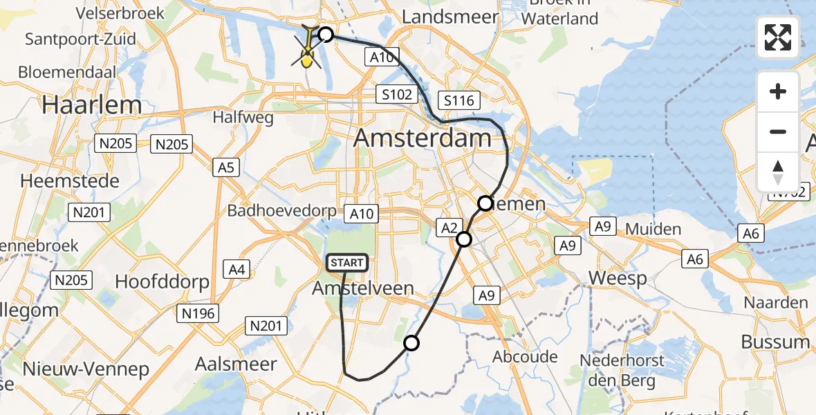 Routekaart van de vlucht: Lifeliner 1 naar Amsterdam Heliport, Kleine Noorddijk