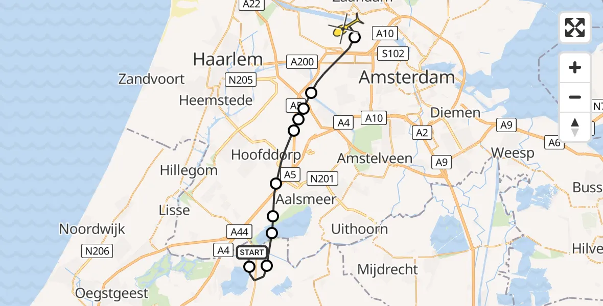 Routekaart van de vlucht: Lifeliner 1 naar Amsterdam Heliport, Willem van der Veldenweg