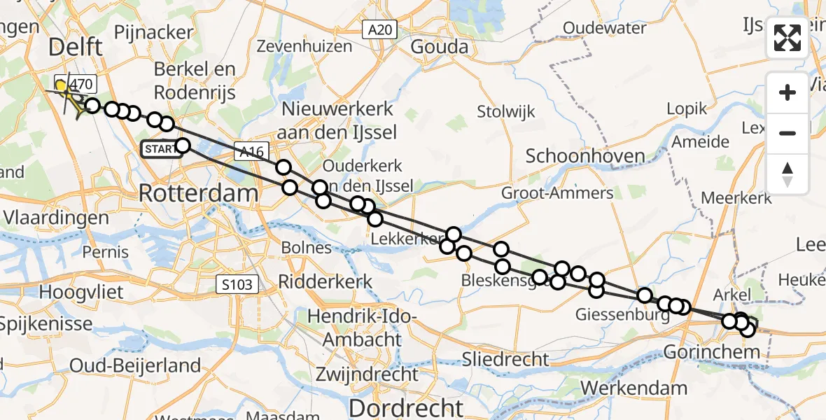 Routekaart van de vlucht: Lifeliner 2 naar Delft, Bovendijk