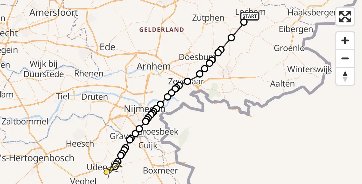 Routekaart van de vlucht: Lifeliner 3 naar Vliegbasis Volkel, Tusselersveenweg