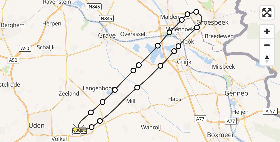 Routekaart van de vlucht: Lifeliner 3 naar Vliegbasis Volkel, Zeelandsedijk