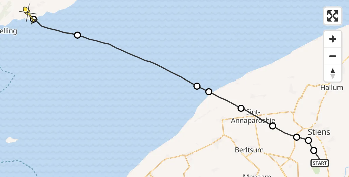 Routekaart van de vlucht: Ambulanceheli naar Striep, Nijlânsdyk