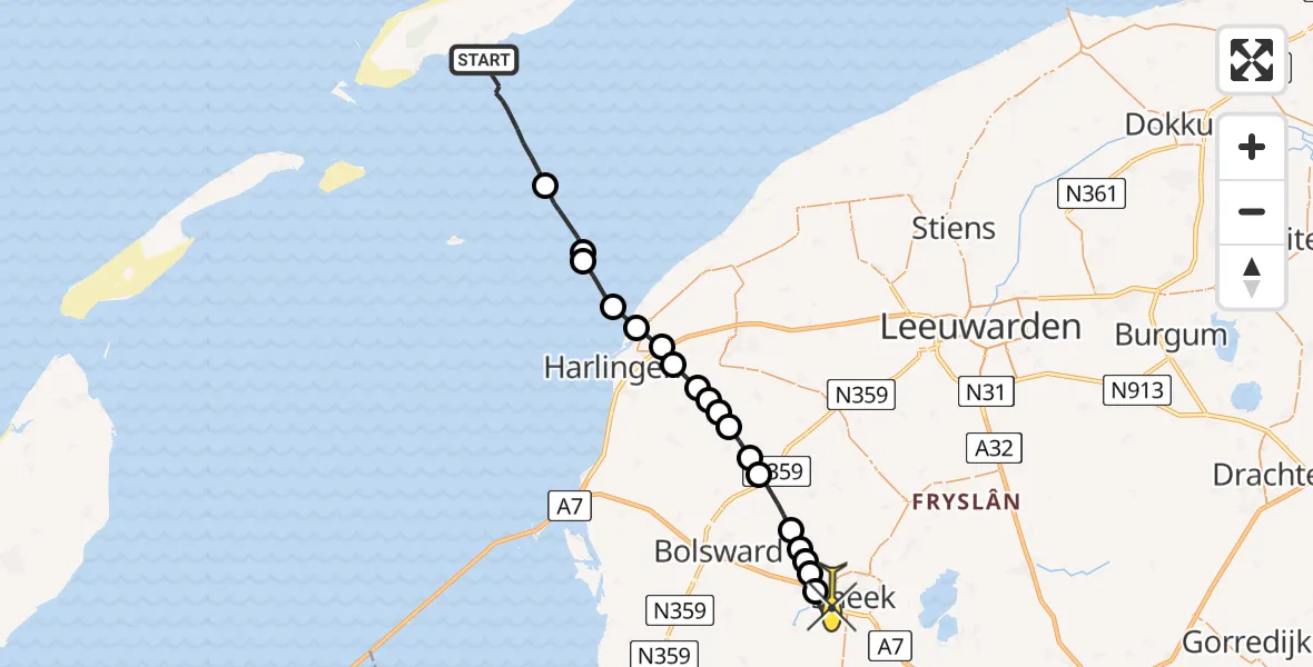 Routekaart van de vlucht: Ambulanceheli naar Sneek, Hegedyk