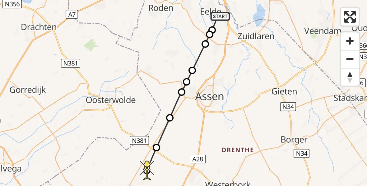 Routekaart van de vlucht: Lifeliner 4 naar Dwingeloo, Moespot