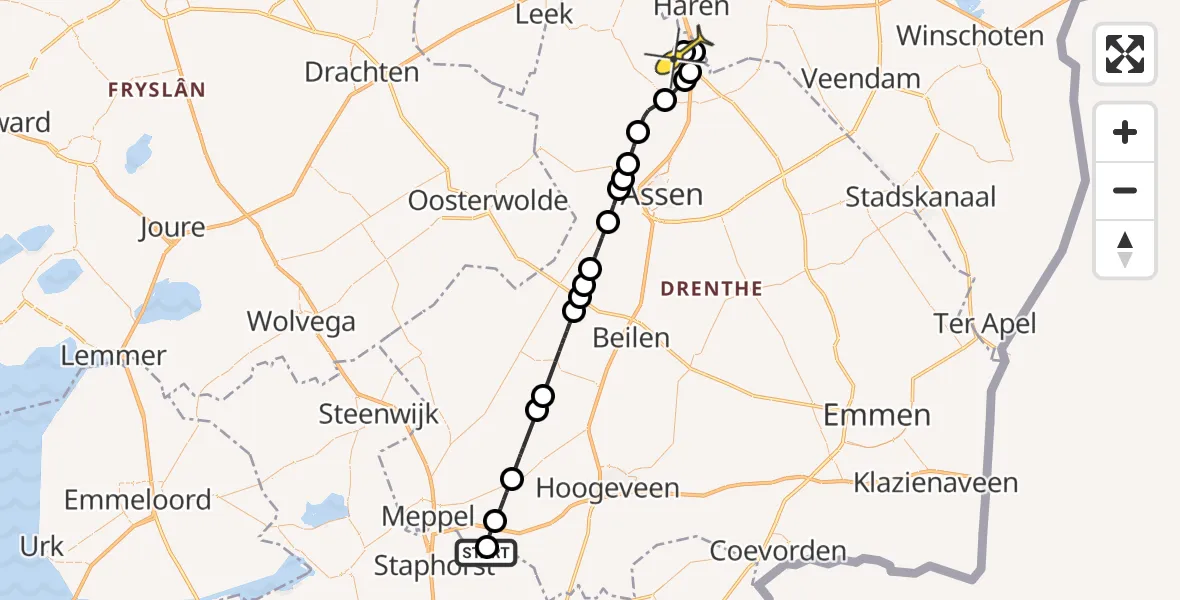 Routekaart van de vlucht: Lifeliner 4 naar Groningen Airport Eelde, Nicolaas ten Woldeweg