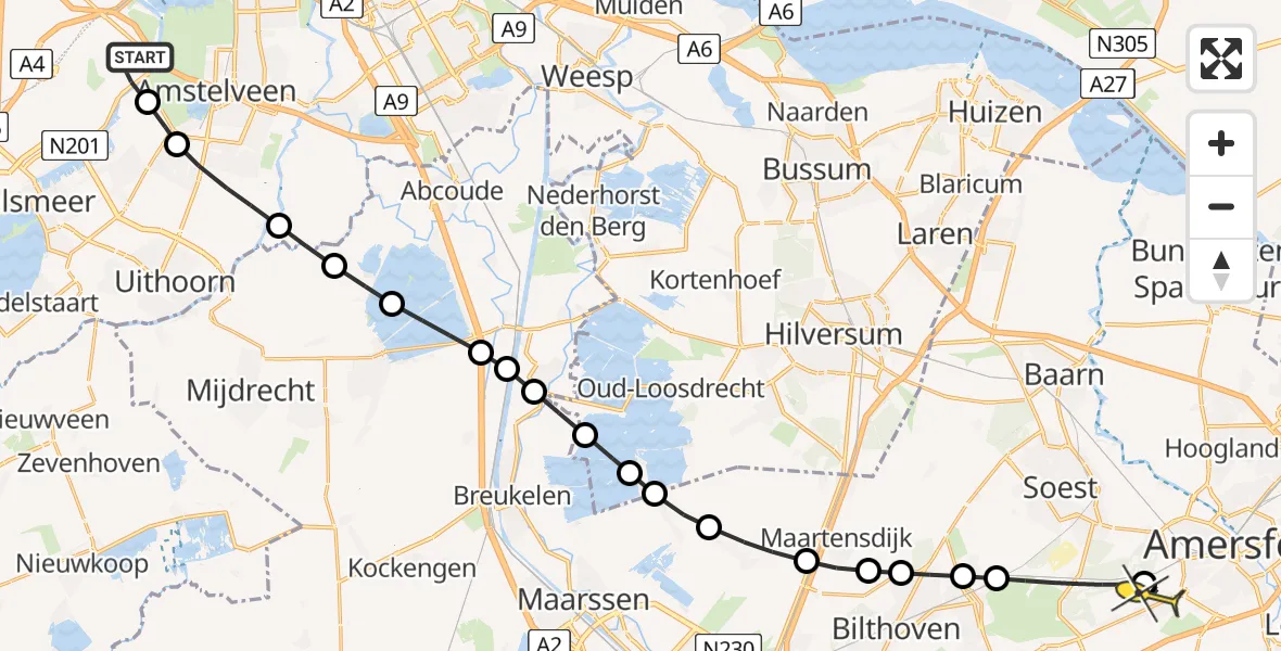 Routekaart van de vlucht: Politieheli naar Amersfoort, Voltweg