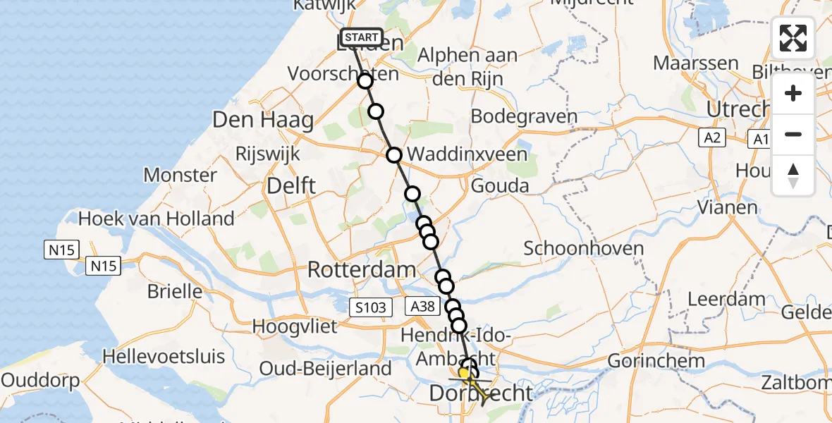 Routekaart van de vlucht: Lifeliner 2 naar Dordrecht, Lage Morsweg