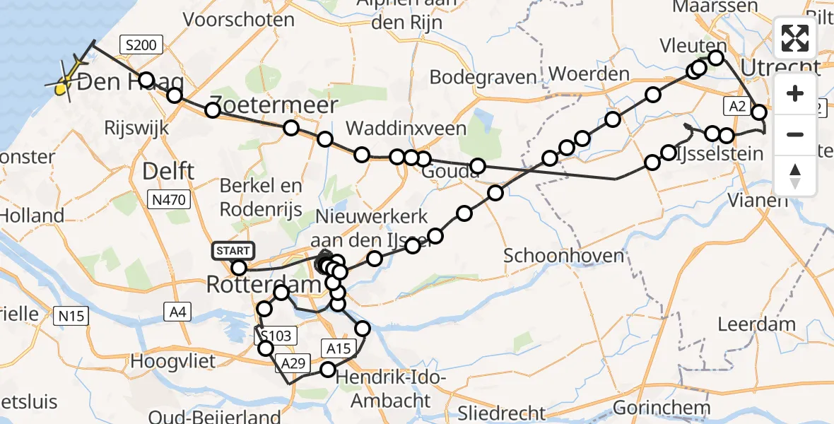 Routekaart van de vlucht: Politieheli naar Den Haag, Van der Duijn van Maasdamweg