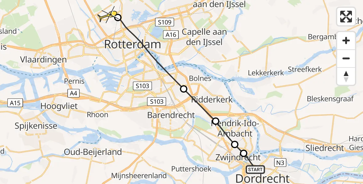 Routekaart van de vlucht: Lifeliner 2 naar Rotterdam The Hague Airport, Bomhaven