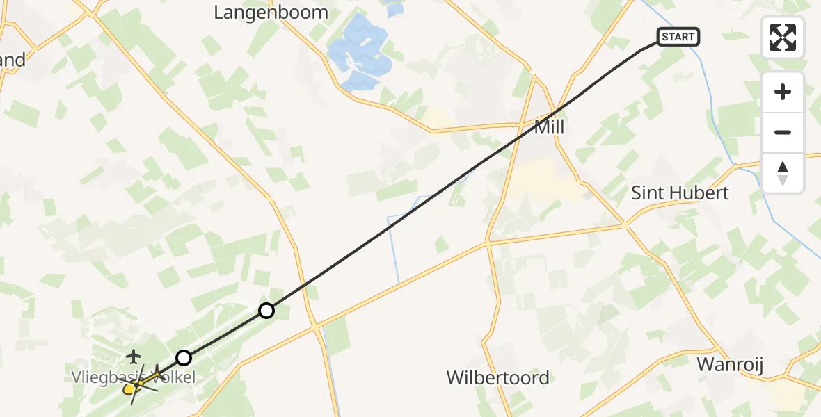 Routekaart van de vlucht: Lifeliner 3 naar Vliegbasis Volkel, Wollenbergseweg