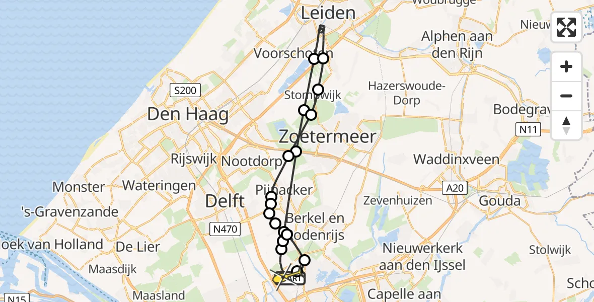 Routekaart van de vlucht: Lifeliner 2 naar Rotterdam The Hague Airport, Schieveense polder