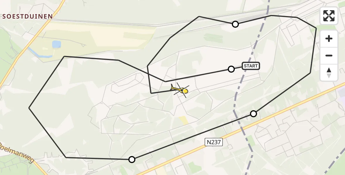 Routekaart van de vlucht: Politiehelikopter naar Soest, Heezerspoor Oostzijde