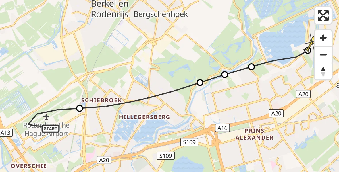 Routekaart van de vlucht: Lifeliner 2 naar Rotterdam, Corsicalaan