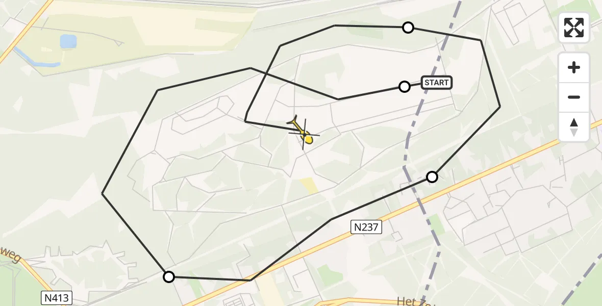 Routekaart van de vlucht: Politiehelikopter naar Soest, Heezerspoor Oostzijde
