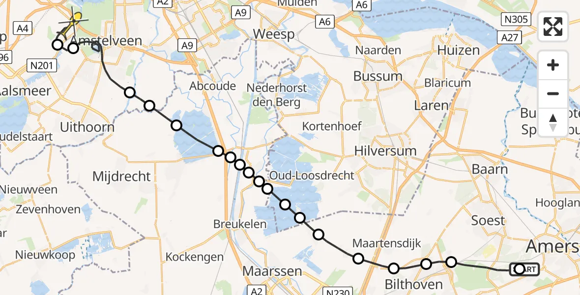 Routekaart van de vlucht: Politieheli naar Schiphol, Heezerspoor Oostzijde