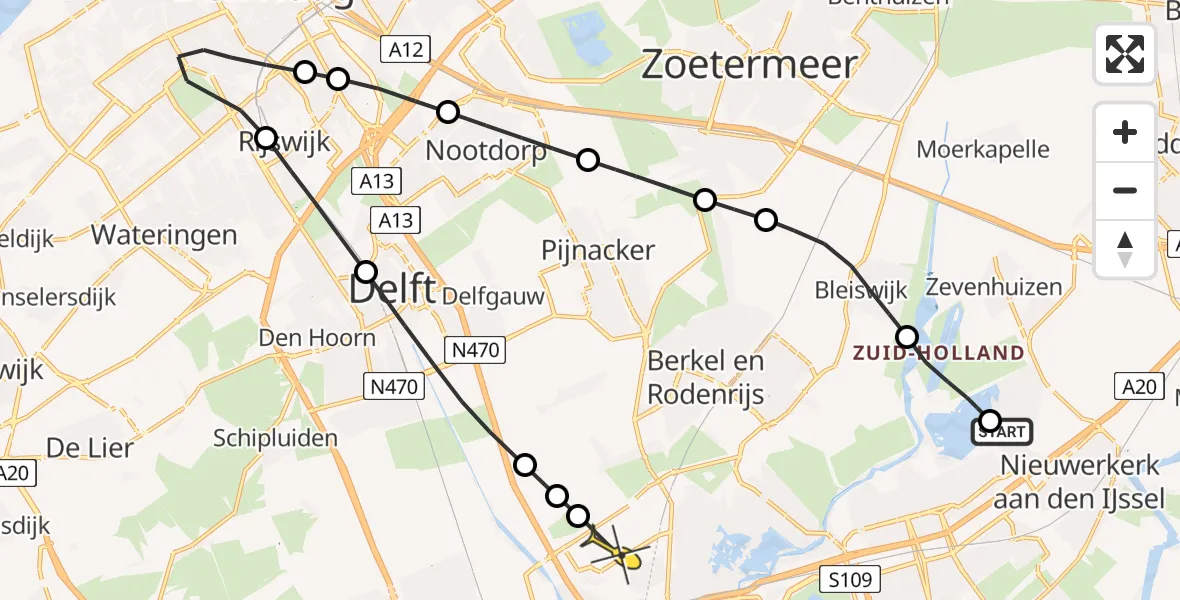 Routekaart van de vlucht: Lifeliner 2 naar Rotterdam The Hague Airport, Adriaan Huysmanpad