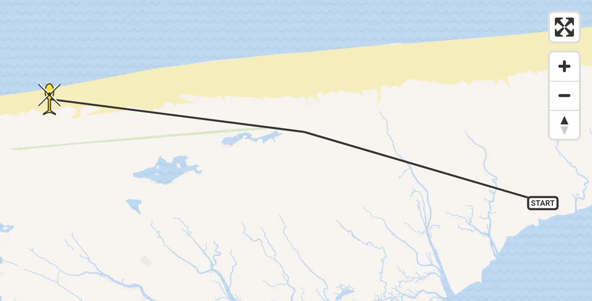 Routekaart van de vlucht: Ambulanceheli naar Schiermonnikoog, Waterstaatpad