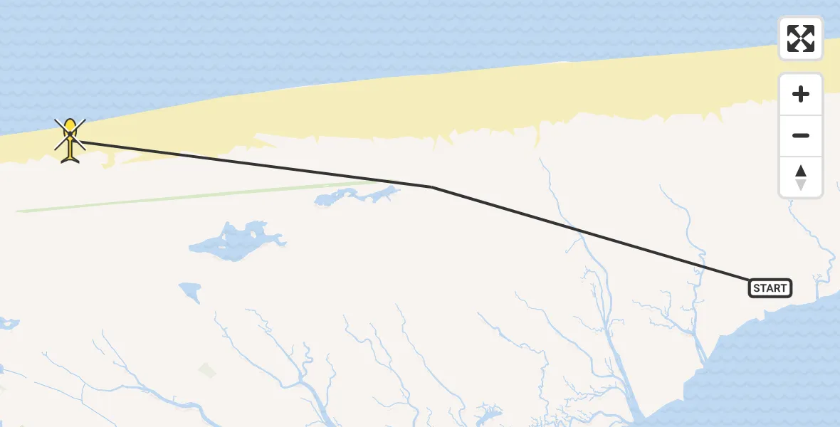 Routekaart van de vlucht: Ambulancehelikopter naar Schiermonnikoog, Waterstaatpad