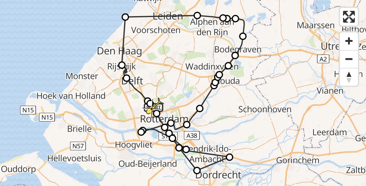 Routekaart van de vlucht: Politieheli naar Rotterdam The Hague Airport, Zestienhoven