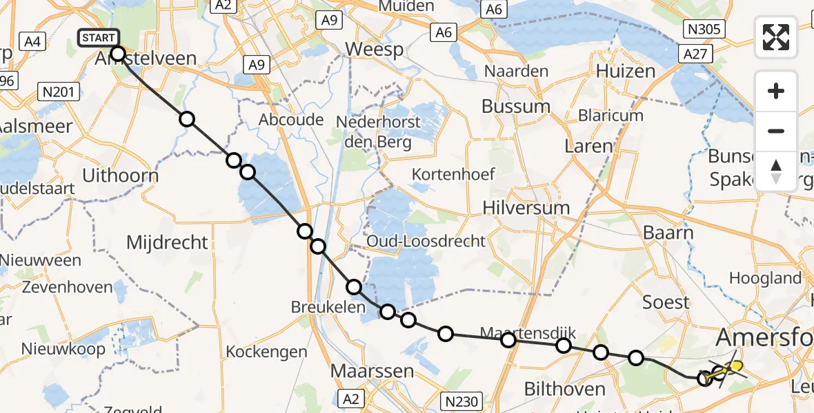 Routekaart van de vlucht: Politieheli naar Amersfoort, Schipholweg