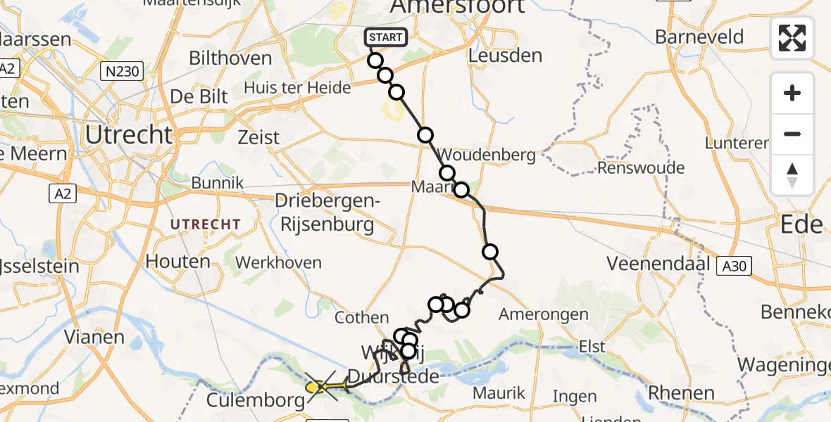 Routekaart van de vlucht: Politieheli naar Wijk bij Duurstede, Laan Blussé van Oud Alblas