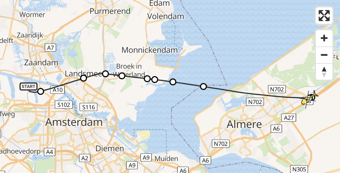 Routekaart van de vlucht: Lifeliner 1 naar Almere, Westhaven