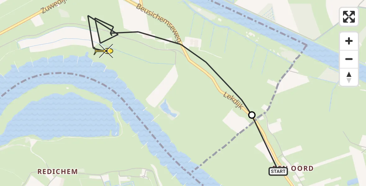 Routekaart van de vlucht: Politiehelikopter naar Schalkwijk, Beusichemseweg