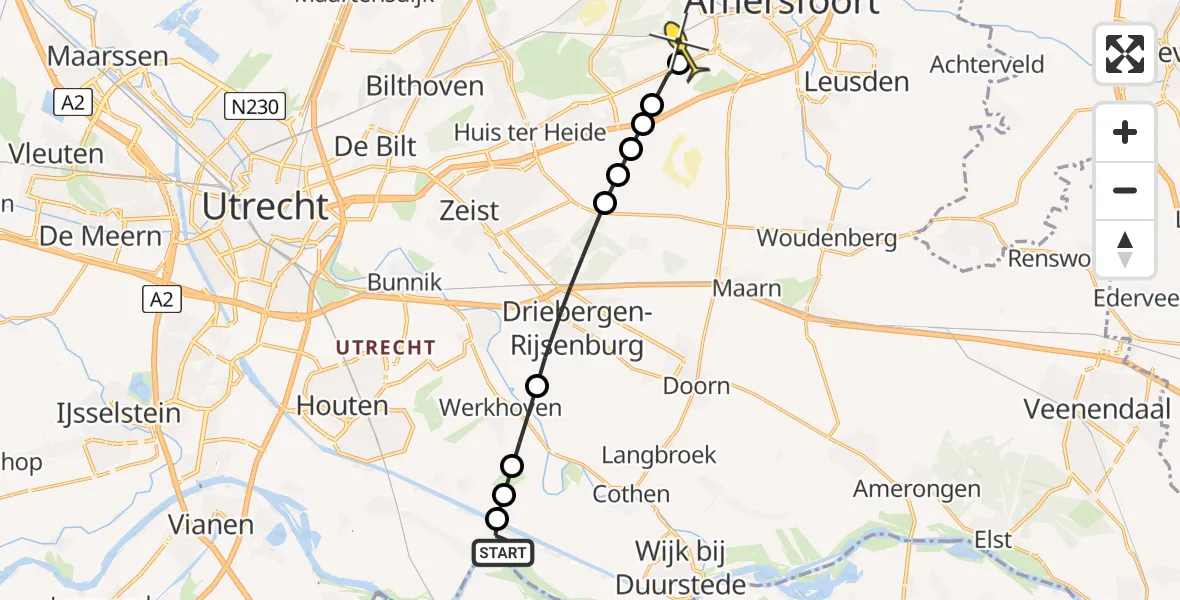 Routekaart van de vlucht: Politiehelikopter naar Amersfoort, De Nacht