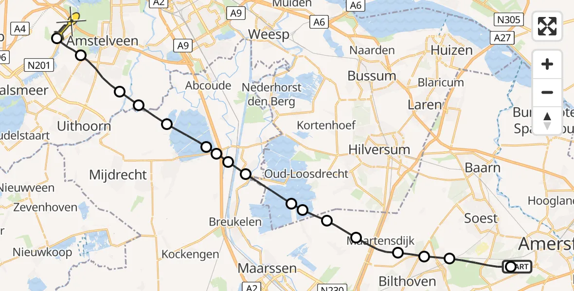 Routekaart van de vlucht: Politieheli naar Schiphol, Heezerspoor Oostzijde