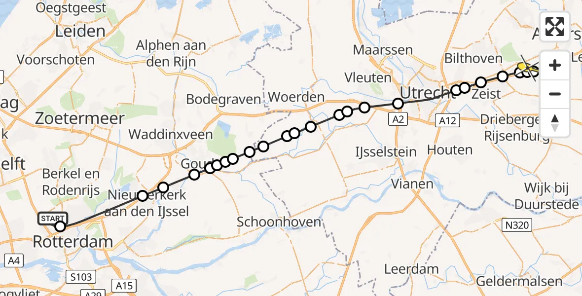 Routekaart van de vlucht: Lifeliner 2 naar Soesterberg, Schipholstraat