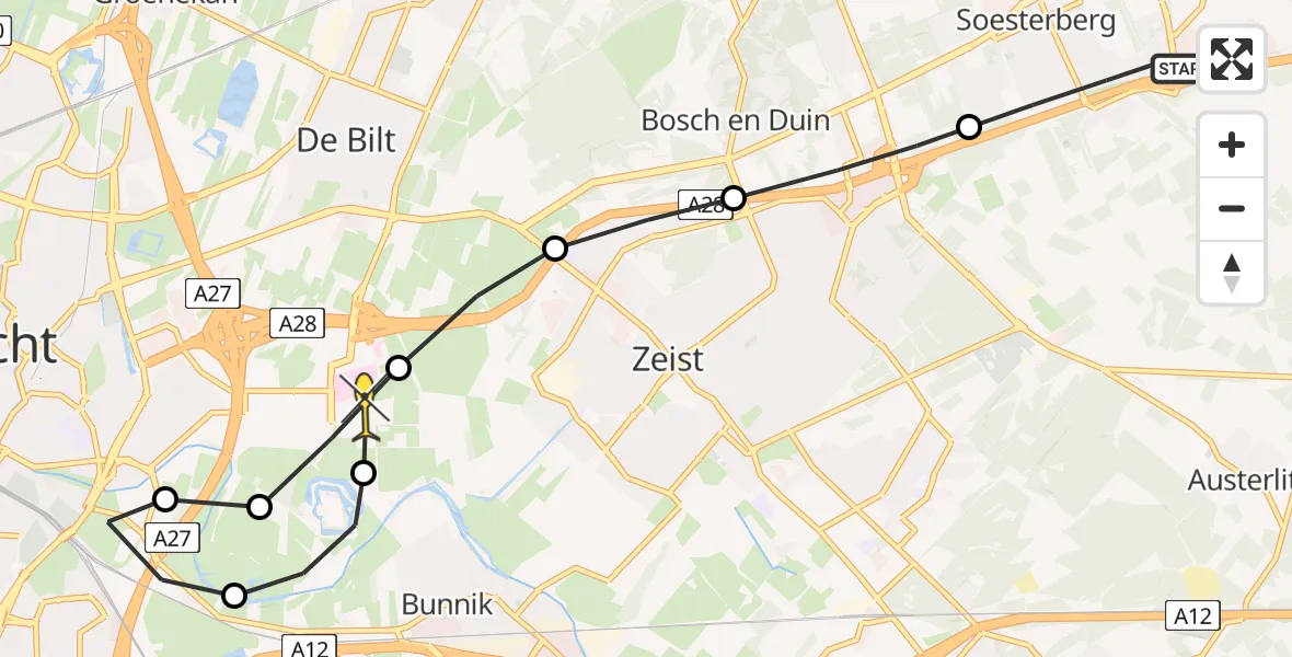 Routekaart van de vlucht: Lifeliner 2 naar Universitair Medisch Centrum Utrecht, Antonie van Leeuwenhoeklaan