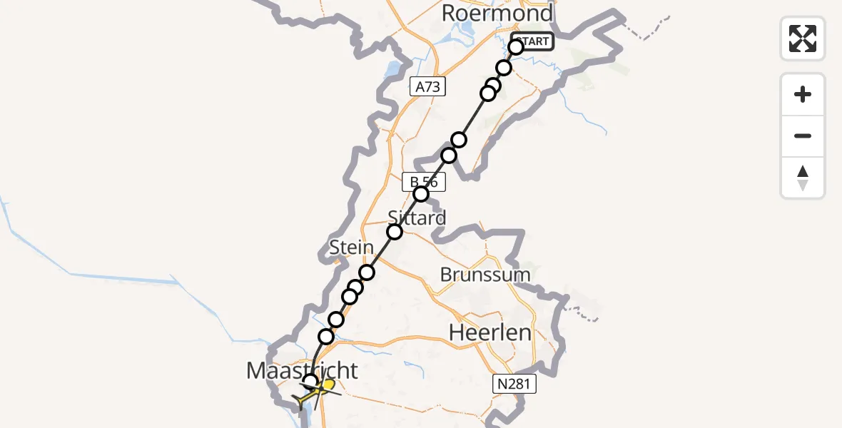 Routekaart van de vlucht: Lifeliner 3 naar Maastricht UMC+, Oude Keulsebaan