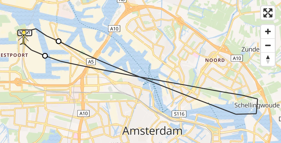 Routekaart van de vlucht: Lifeliner 1 naar Amsterdam Heliport, Kajuitpad