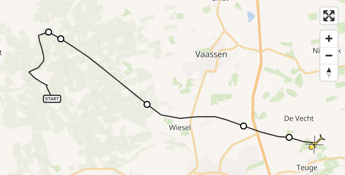 Routekaart van de vlucht: Politiehelikopter naar Vliegveld Teuge, Vaassenseweg